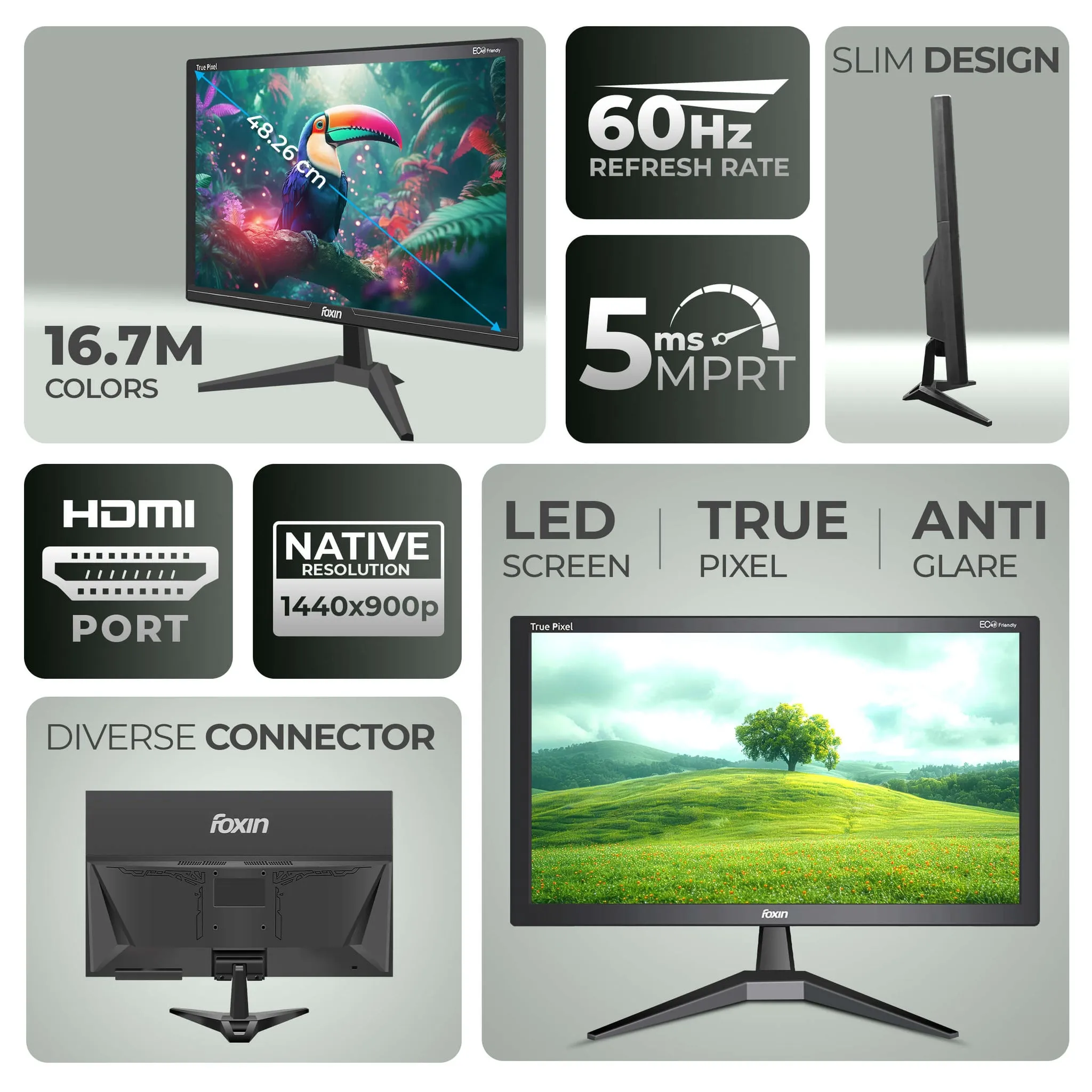Foxin LED Monitor 19.5" HD 60Hz with HDMI | VGA (FM1950) view 6